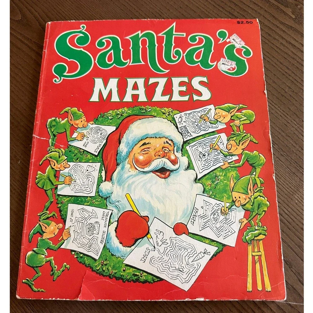 Vintage 1981 Santas Mazes Activity Book Playmore Waldman Christmas Elves Kmart